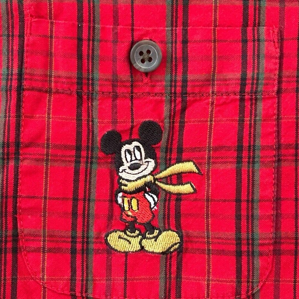 The Disney Store Mens‎ Small Red Plaid Shirt Button Up Embroidered Mickey Mouse - Picture 3 of 8